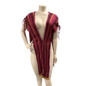 Francesca’s Women’s Boho Festival Wrap One Size Red Knit Shawl Cape Tassels